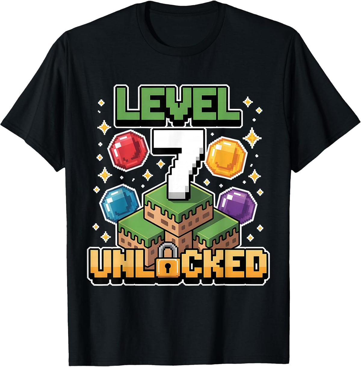 Pixel Gaming 7 Year Old Video Game 7th Birthday Boys Kids T-Shirt