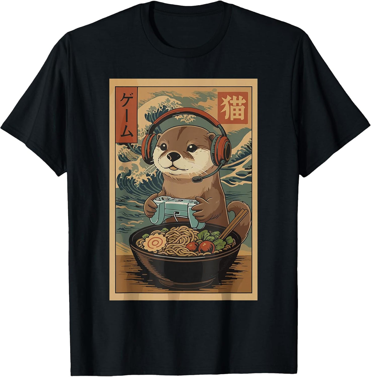 Kawaii Japanese Ramen Otter Retro Gaming Shirts for Men T-Shirt