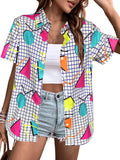 80s 90s Outfits Women Hawaiian Retro Birthday Party Button Down Shirts Disco Neon Short Sleeve Blouse Tops