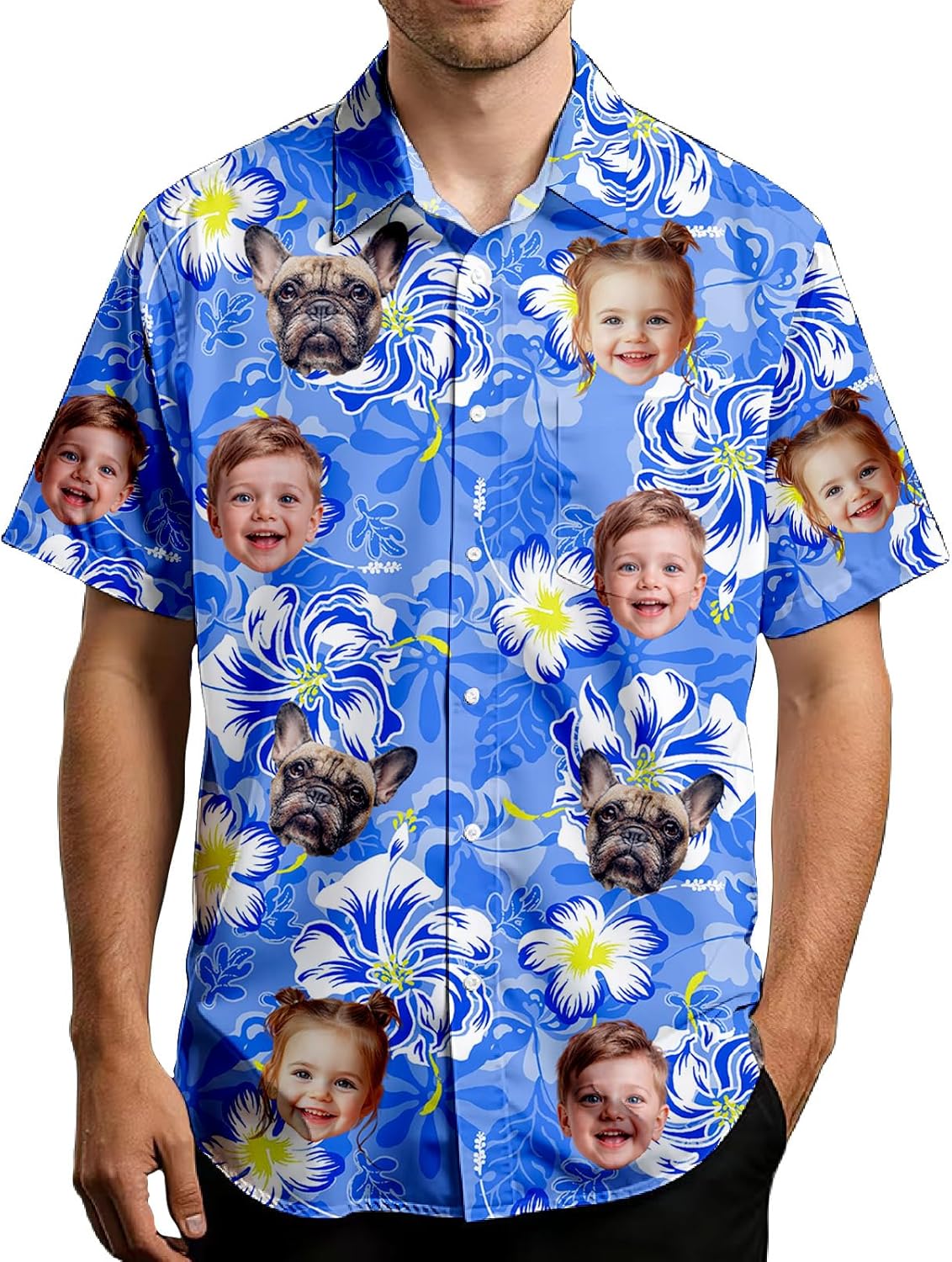 Face Hawaiian Shirt Personalized W/Photos Pictures, Custom Floral Tropical Button Down Shirts for Men Women