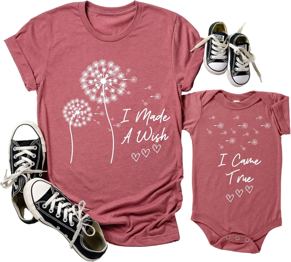 Custom Handmade Mommy and Baby Matching Newborn Hospital and Birthday Gift Shirts – I Made a Wish, I Came True – Personalized New Mom Gift, Made to Order Just for You in USA