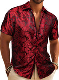 Men's Silk Shirts Short Sleeve Western Designer Button Down Paisley Shirt Casual Beach Summer Party Mexico