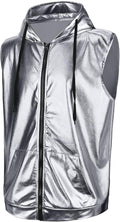 Men's Metallic Shirt 70s 80s Men Disco Outfit Metallic Hooded Tops Shirts for Disco Party