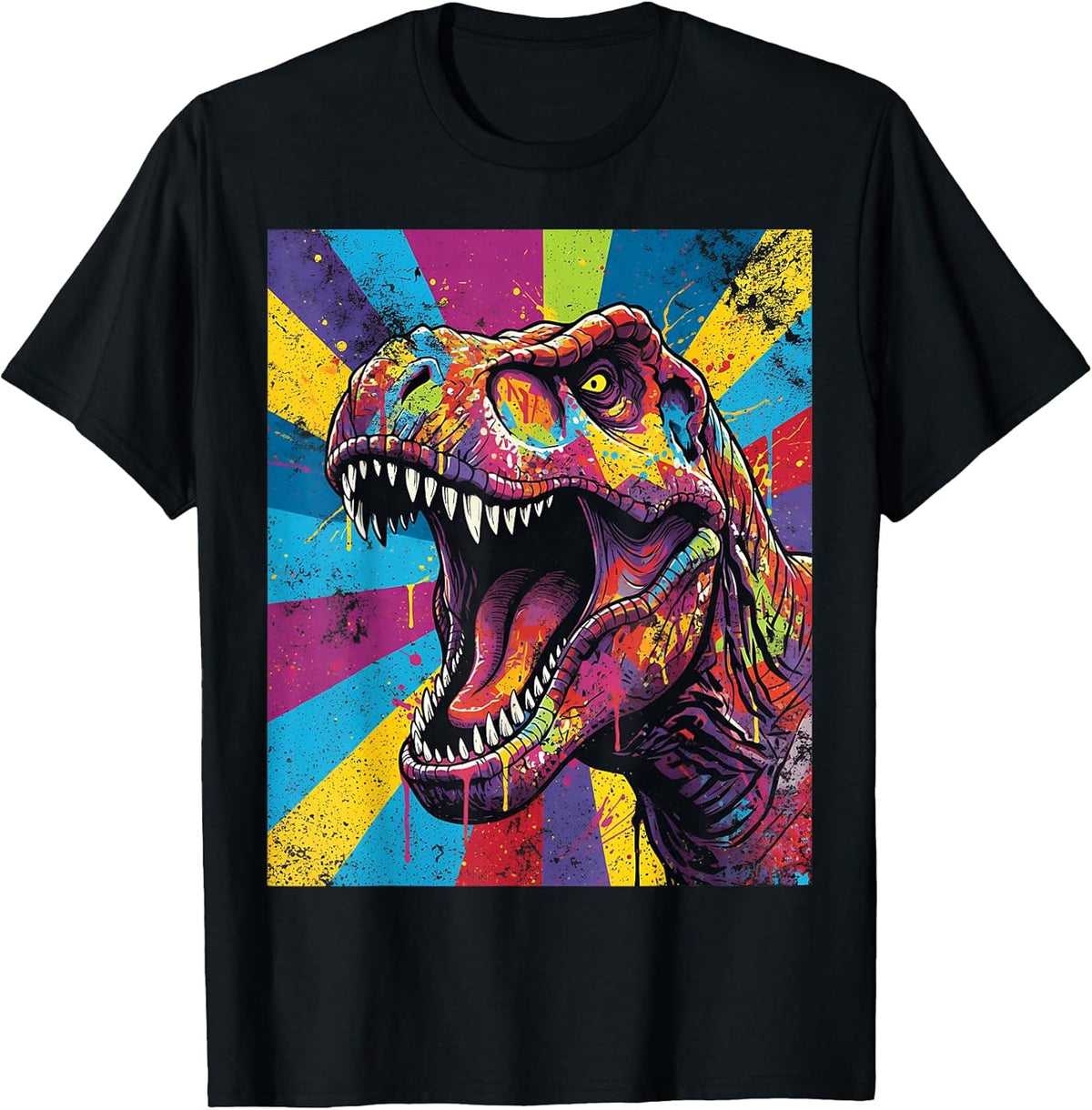 “Roaring T Rex” Colorful Pop Art Dinosaur Graphic Design Fun T-Shirt