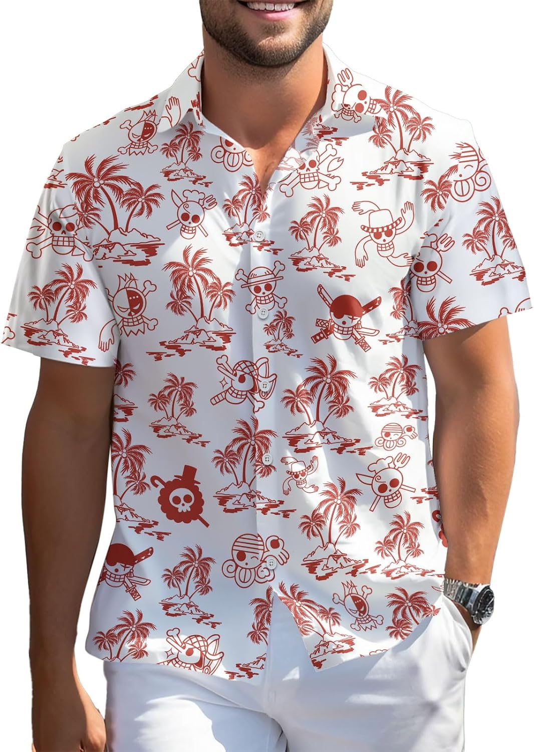 Cartoon Character Hawaiian Men Shirts, Comics Movie Button Down Shirt Anime Short Sleeve Top, Summer Beach Gifts