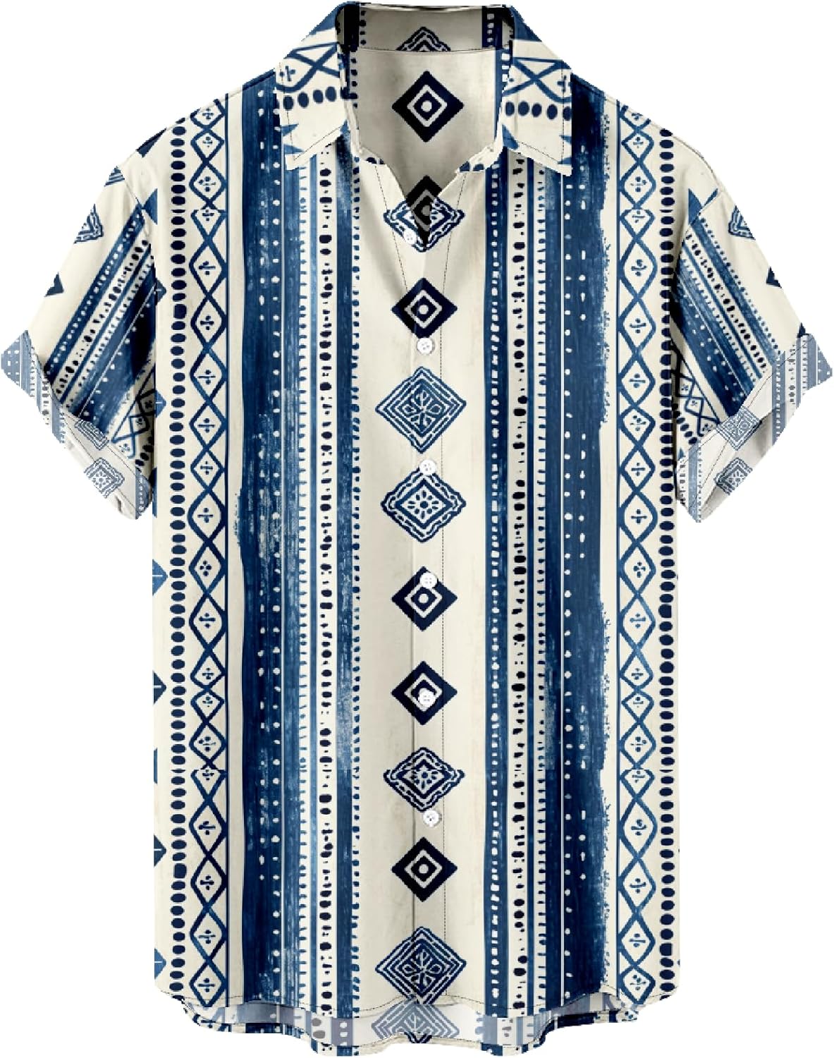 Men's Vintage Print Bowling Short Sleeve Button Down Casual Summer Cuban Beach Shirts Regular Fit Retro Hawaiian Blouse
