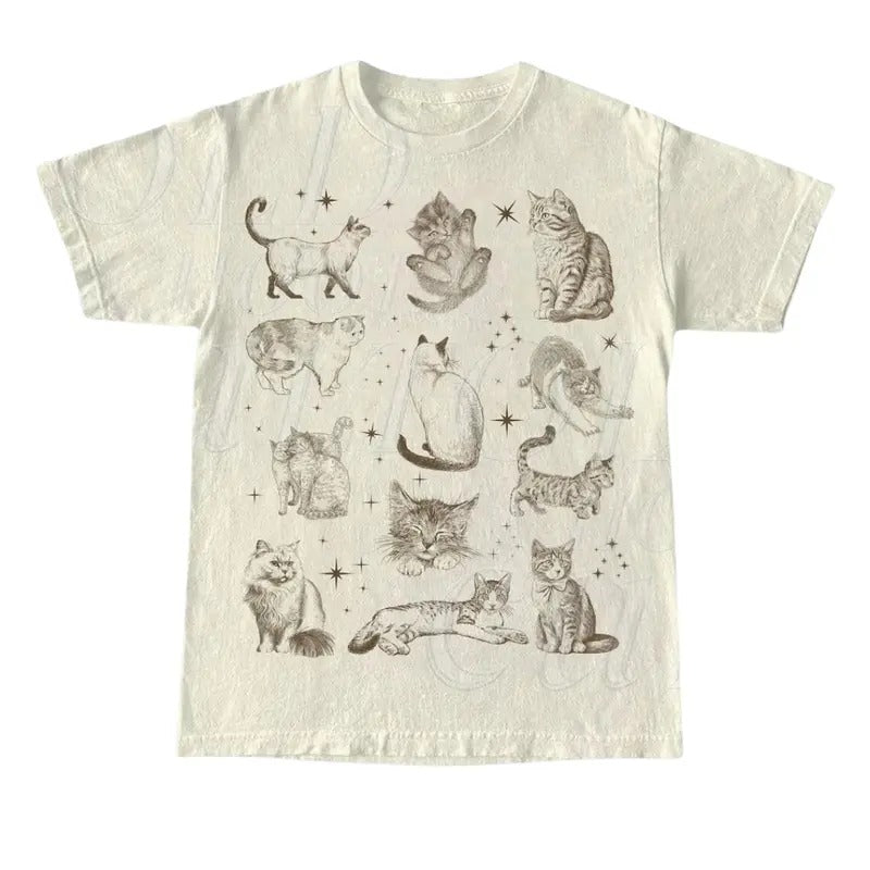 90s Tattoo Cat Retro Kitten Nature Shirt Cat Lovers Cats Space Relaxed Funny Top Menswear Streetwear T-Shirts
