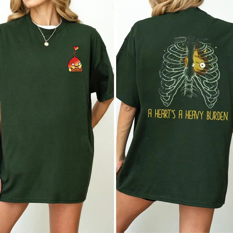 Heart'S Heavy Burden 2 Sided Howls Moving Castle Shirt Studio Ghibli Anime T-Shirts