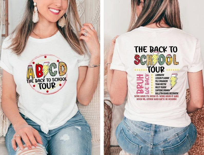 ABCD Back School Tour Shirt Cute Teacher Retro First Day School Shirt Cute Kindergarten Teacher Shirt Hello School T-Shirts