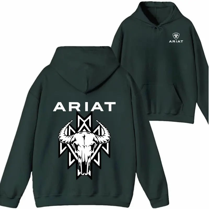 ARIAT Bold Bull Skull Tribal Pattern Western Enthusiasts Menswear Tops Long Sleeve Casual T-Shirts