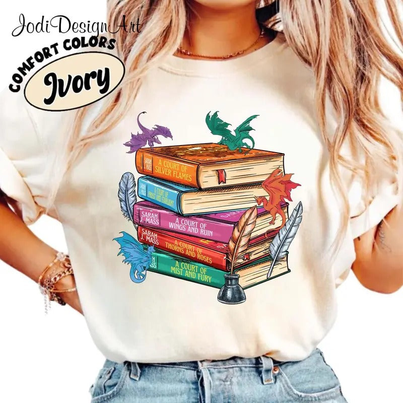 Acotar Dragon Book Shirt Fantasy Reading Dragon Books Readers TOG Shirt Terrasen Thirteen Aelin T-Shirts