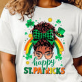 Afro Girl Messy Bun St. Patrick'S Day Shirt Black Girl Magic Lucky Black St Patrick Day T-Shirts