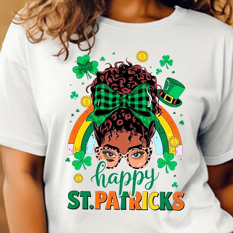 Afro Girl Messy Bun St. Patrick'S Day Shirt Black Girl Magic Lucky Black St Patrick Day T-Shirts