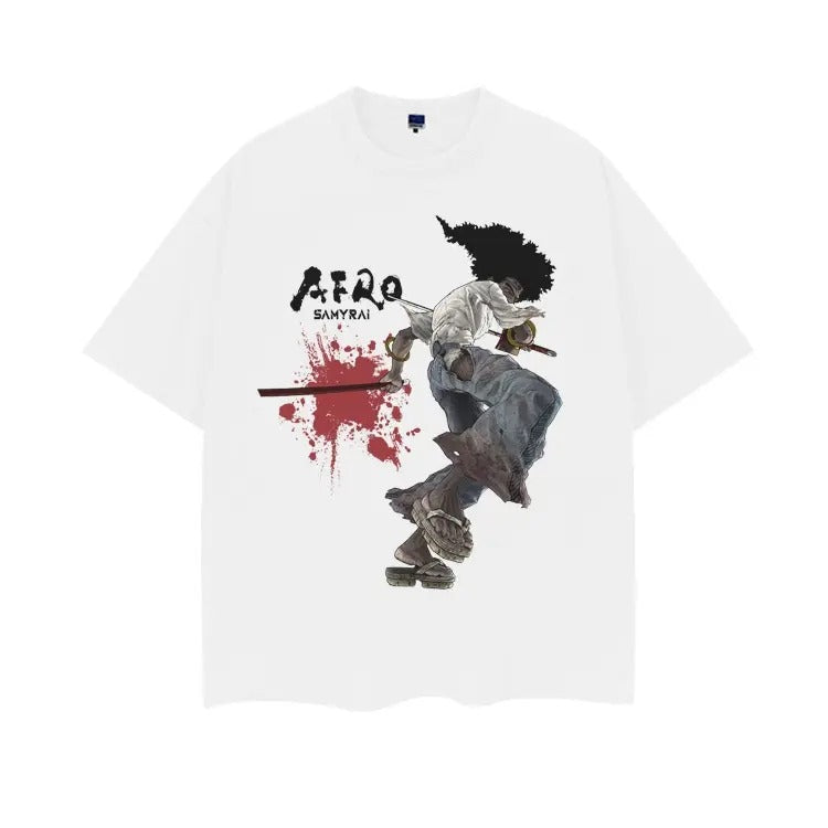 Afro Samurai "Afro" Vintage Anime 100% Cotton Original DTG Printing Baggy Compression Clothes Top Casual Man White T-Shirts