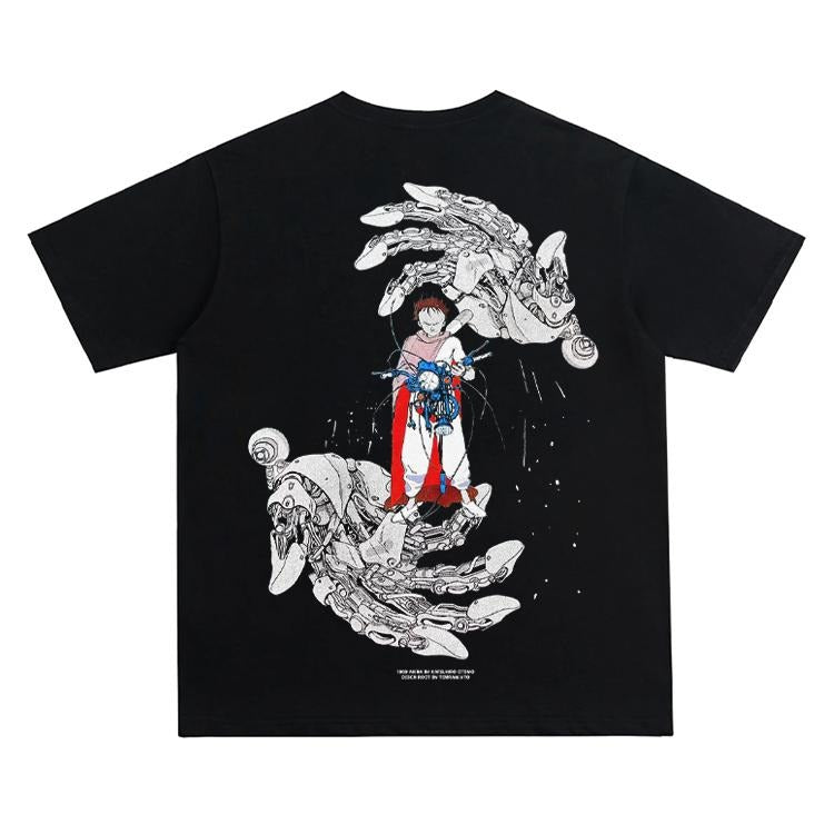 Akira "Control" Heavyweight Vintage 100% Cotton Anime Menswear Top Crew Necks Casual Streetwear Black T-Shirts