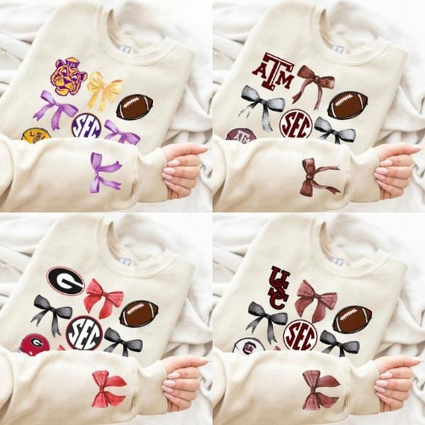 All Team NCAA Coquette Bow Football University Football SEC Gameday Classic Cotton Menswear Womenswear Football Fan T-Shirts