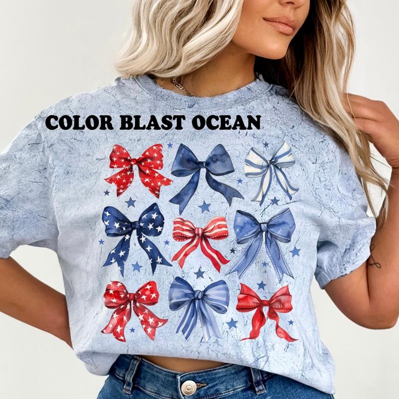 America Bow Shirt Comfort Colors ~ Relaxed Fit Printed USA Womenswear Casual Comfort Cotton Top Athletic Boho Chic T-Shirts