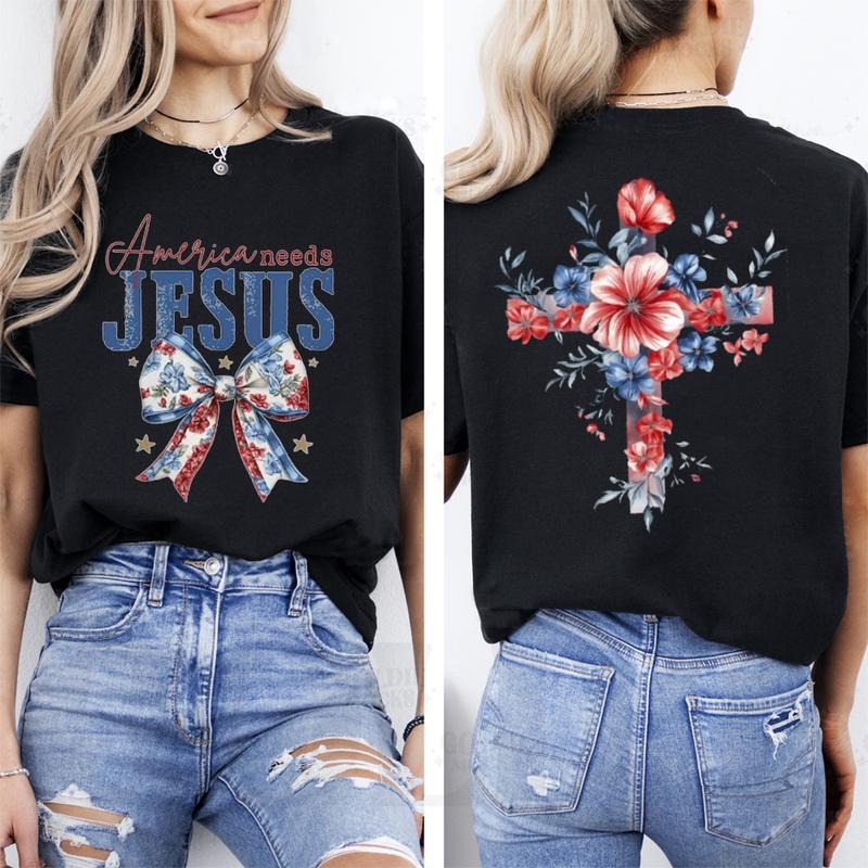 America Needs Jesus Independence Day Pure Cotton Casual Street Crew Neck Short Sleeve Tops Perfect T-Shirts