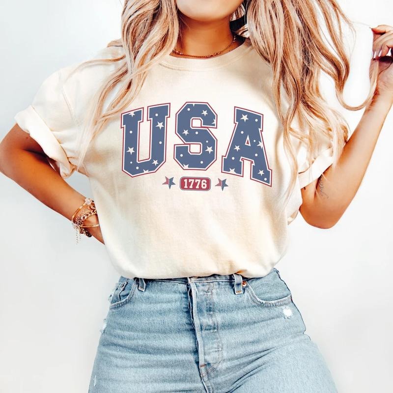 America Shirt Fourth July Shirt 4th July Patriotic Shirt America Est Shirt Red White Blue USA Top Womenswear Underwear Lady T-Shirts
