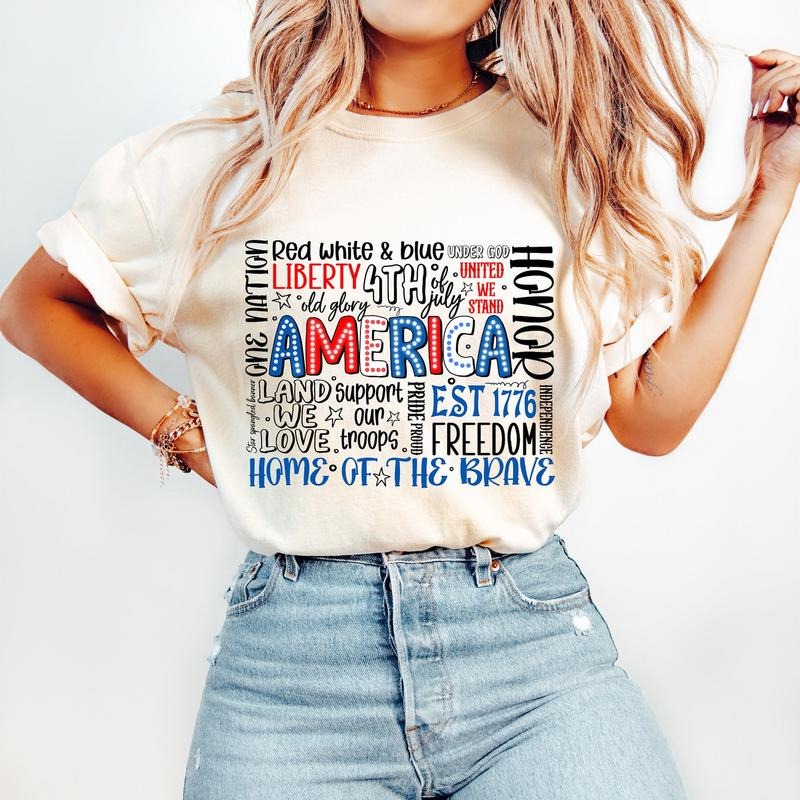 America 4th July Bright Doodle Dalmatian Dots Independence Day Mom Shirt 1776 USA Flag T-Shirts
