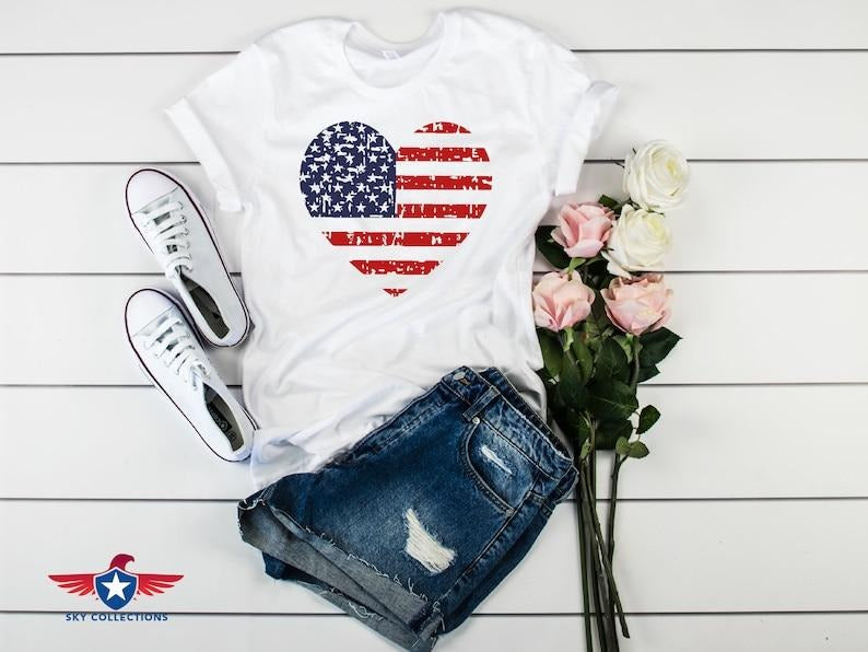 American Flag Heart Shirt Patriotic Shirt 4th July Shirt Family Matching Shirt Fourth July USA Flag Shirt Stars Stripes T-Shirts
