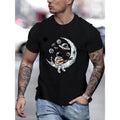 Anime Astronaut Moon Print Novel Casual Comfy Summer Tops Daily Activities Made USA T-Shirts
