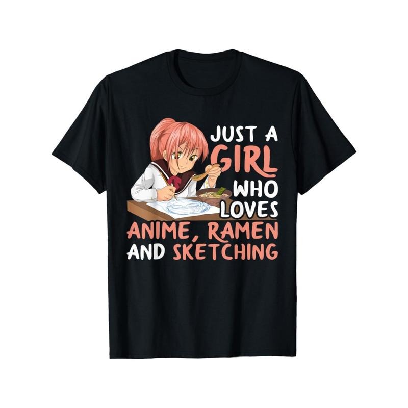 [Anime Cotton ] Cotton Anime Ramen Casual Round Neck Non Stretch Fabric Machine Washable All Seasons Made USA T-Shirts