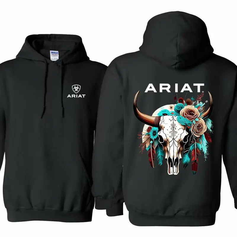 Ariat Wild Bull Skull Intricate Floral Patterns Outdoor Adventures Classic Cotton Casual T-Shirts