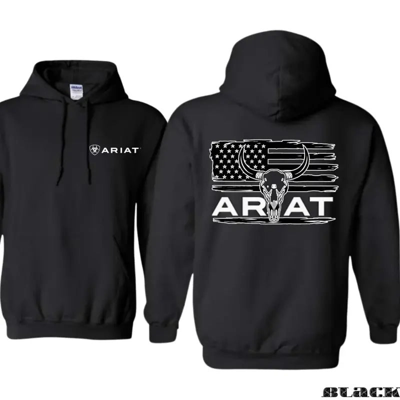 Ariat Bold Bull Skull & American Flag Rugged Edgy Fans Daring Casual T-Shirts
