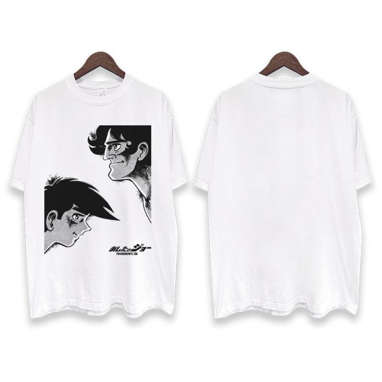 Ashita No Joe "Showdown" Heavyweight Vintage 100% Cotton Anime Menswear Top Crew Necks Casual Streetwear White Baggy Tropical T-Shirts