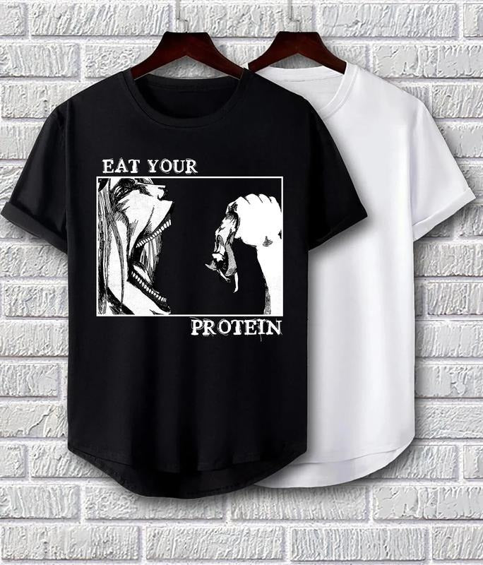 Attack Titan Shirt Eat Your Protein Shirt AOT Eren Jaeger Shirt Anime Casual Classic T-Shirts