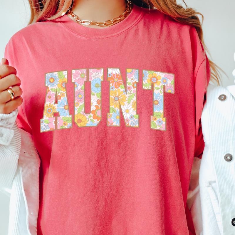 Aunt Floral Retro Comfort Colors Cotton Fit Sleeve Comfortable Cute Casual Fabric Top Womenswear Breathable Checkered T-Shirts