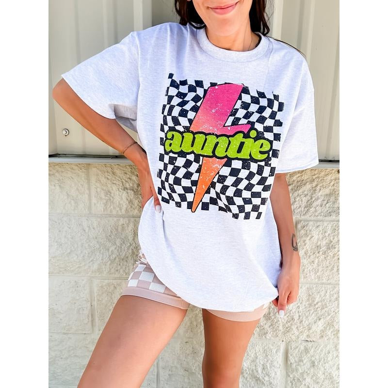 Auntie Neon Checkered Top T-Shirts