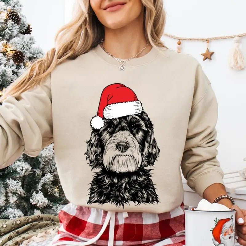 Aussiedoodle Santa Aussiedoodle Shirt Dog Mom Black Tan Doodle Dog Lover T-Shirts