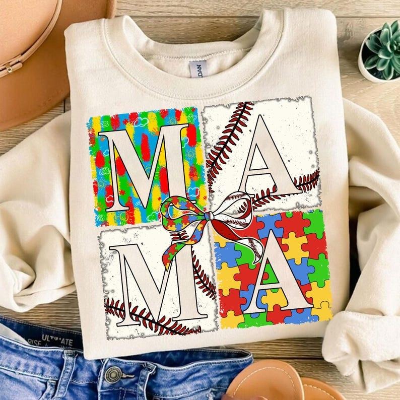 Autism Baseball Mama Coquette Autism Mama Baseball Mama Autism Awareness Autism Baseball Mom T-Shirts