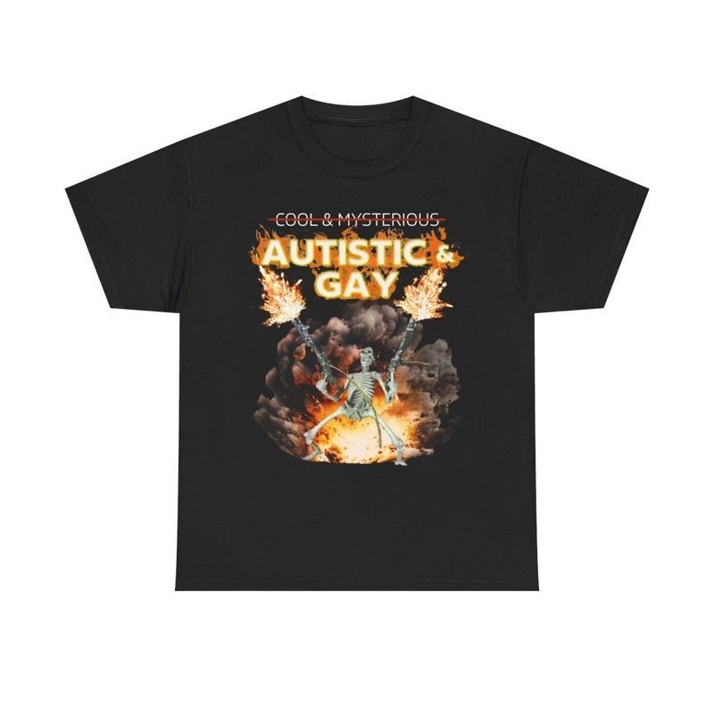 Autistic Gay Skeleton Shirt Unhinged Cursed Skeleton Autism Meme Hard Inappropriate Autism Shirt Cotton Menswear T-Shirts
