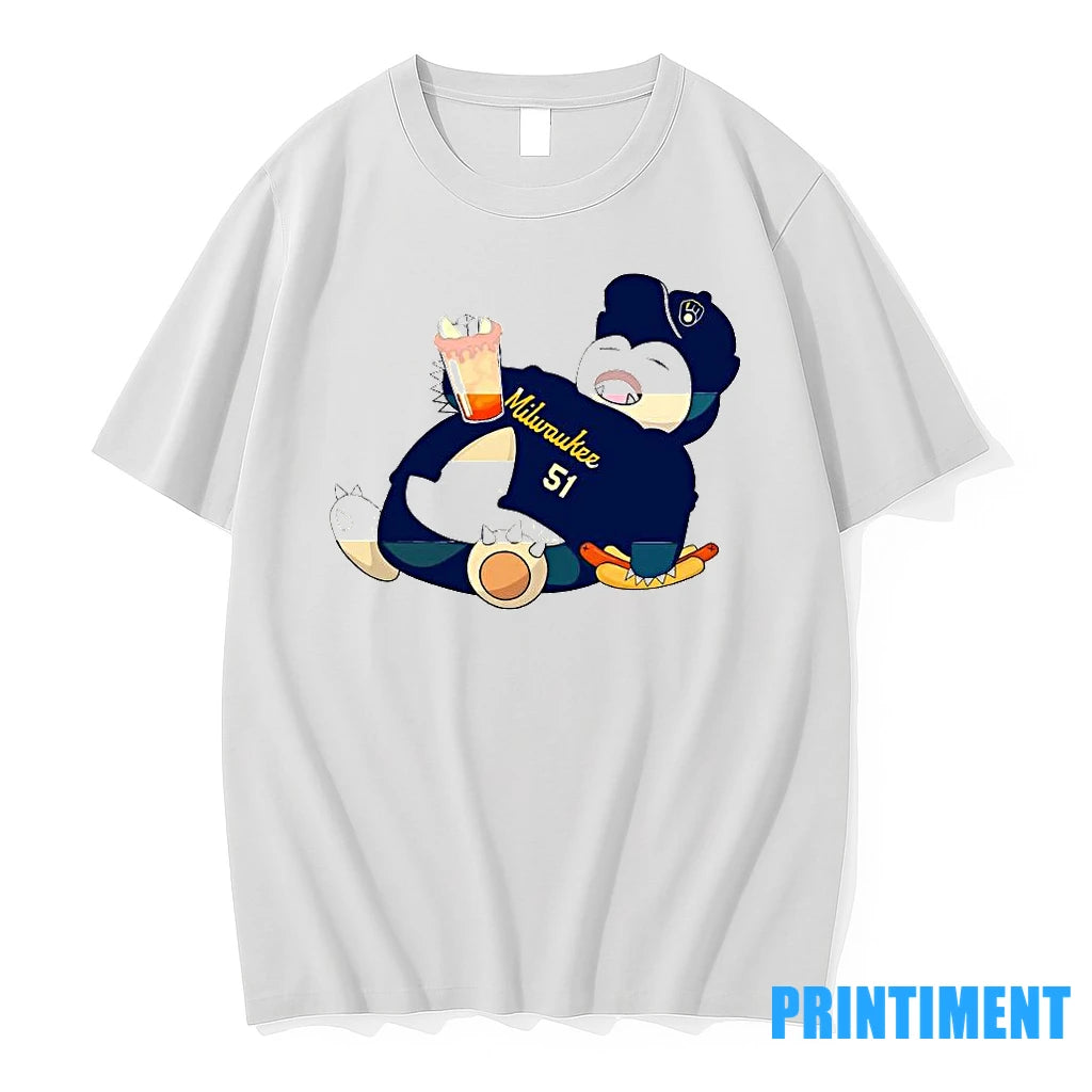 Awesome Pokemon Snorlax Milwaukee Brewers Beer And Hot Dog Tshirts Sweater