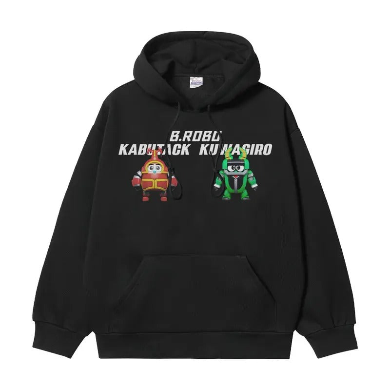B ROBO KABUTACK "Kabuda" Heavyweight Vintage Cotton Blend Classic Anime Menswear Tops Casual Long Sleeve Black T-Shirts