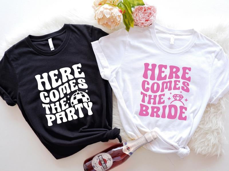 Bachelorette Tour Shirts Here Comes Bride Here Comes Party Matching Bridesmaid Shirt Bride Be T-Shirts