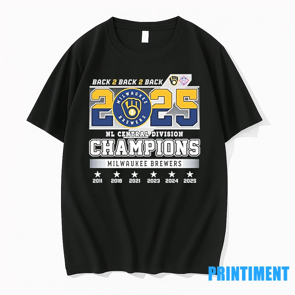 Back 2 Back 2 Back 2025 Nl Central Champions Milwaukee Brewers Tshirts Sweater Hoodie
