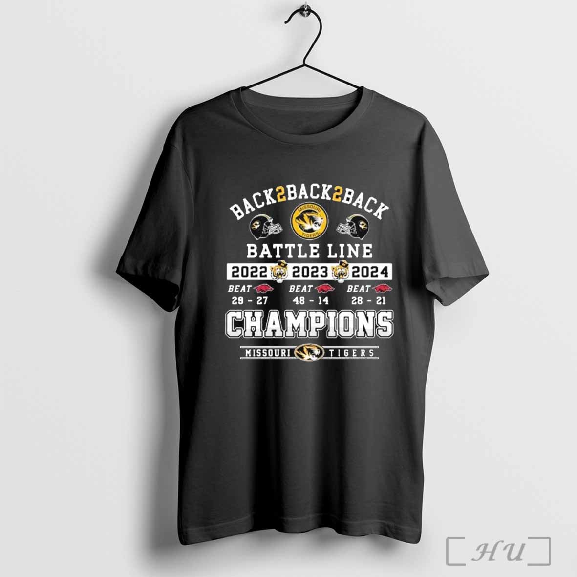 Back 2 Back 2 Back Battle Line Champions Missouri Tigers Beat Arkansas Razorbacks 2024 T Shirt 423737
