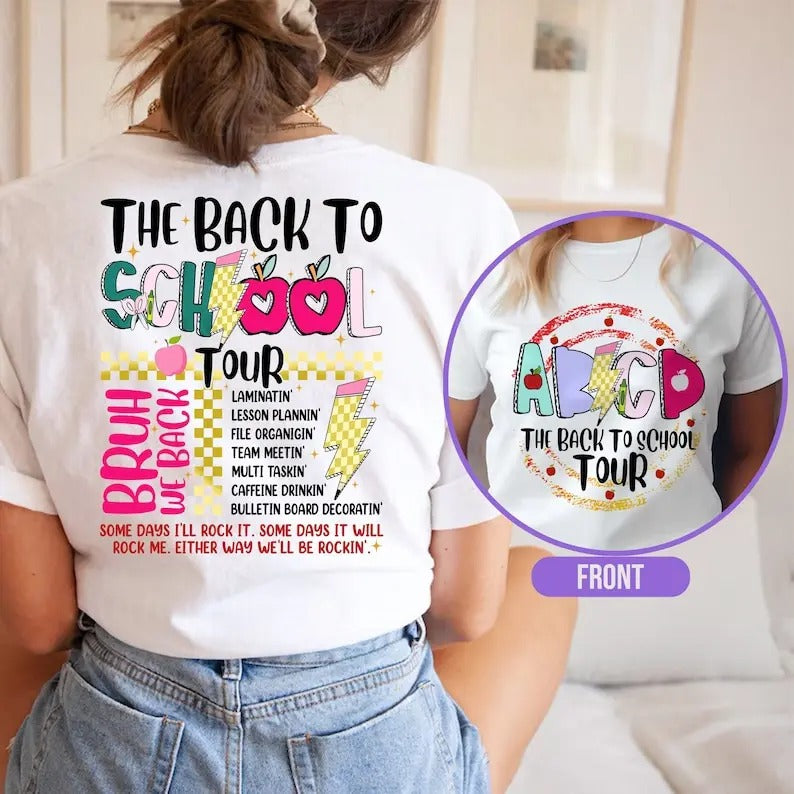 Back School Tour Retro Back School Tour Teacher ABCD Teacher Kindergarten Teacher Hello School Funny Teacher T-Shirts