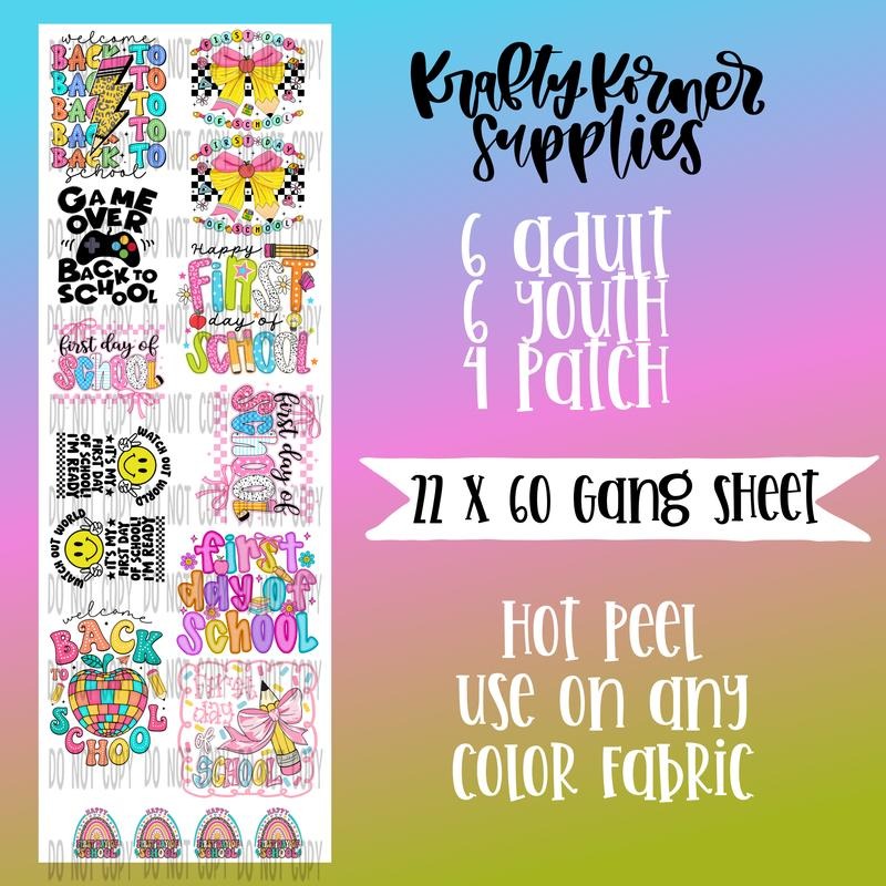 Back School DTF Transfer Gang Sheet 22 X 60 T-Shirts