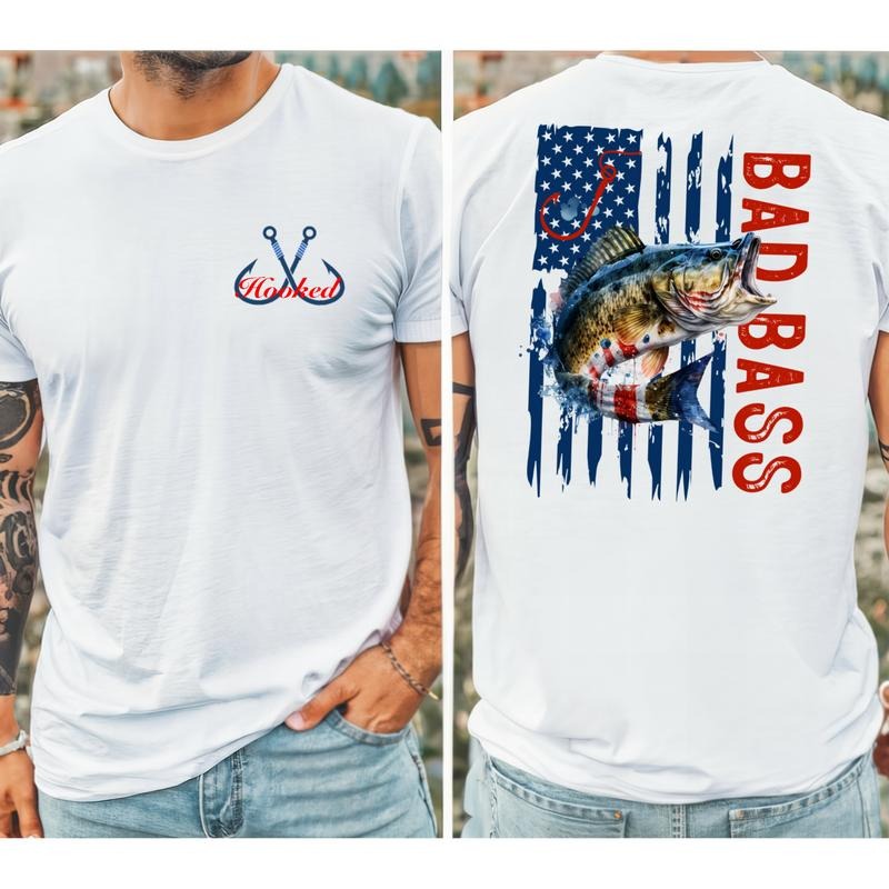 Bad Bass American Flag Cotton Material T-Shirts