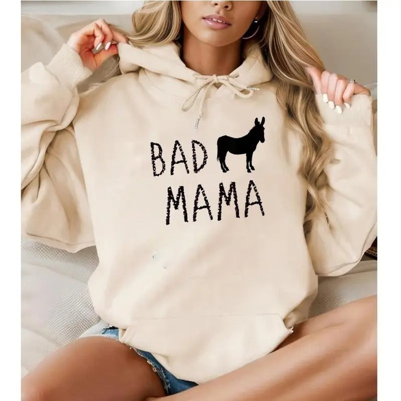 Bad Mama Mum Funny Casual Street Fleece Fabric Hooded Perfect T-Shirts