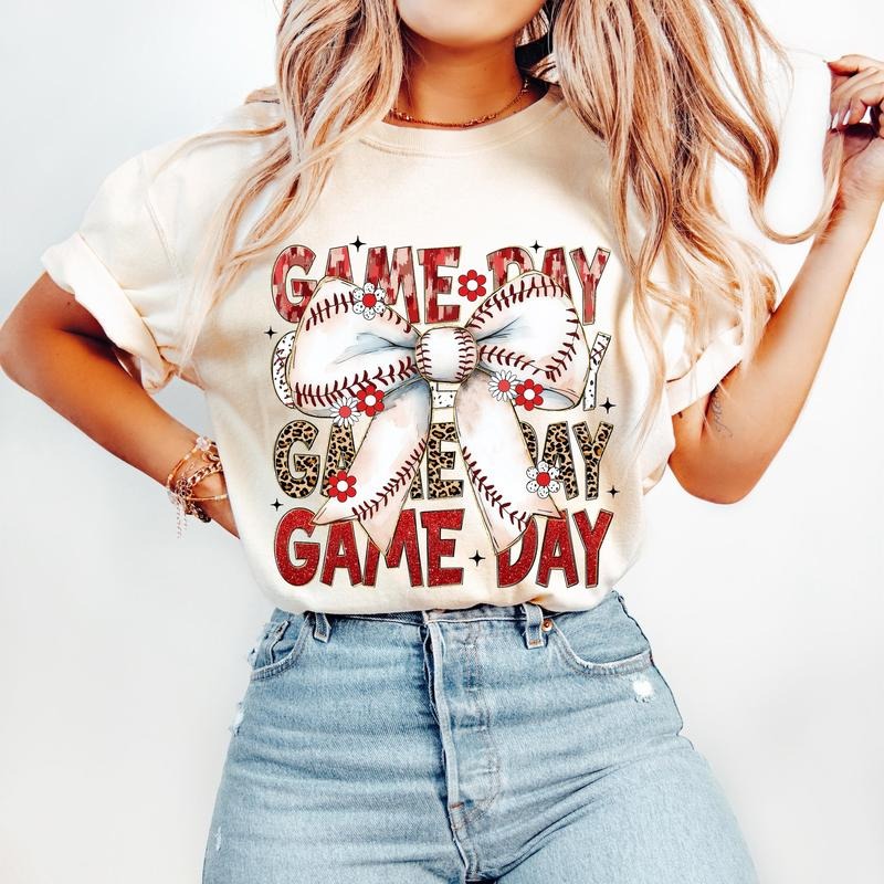 Baseball Coquette Game Day Baseball Retro Baseball Bow Baseball Mom Baseball Mama Shirt Tis Season T-Shirts