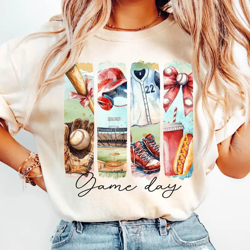 Baseball Game Day Baseball Coquette Baseball Mama Brushstroke Shirt T-Shirts