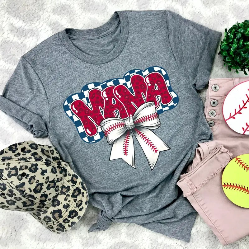 Baseball Mama Bow DTF Transfers THIS IS NOT SHIRT T-Shirts