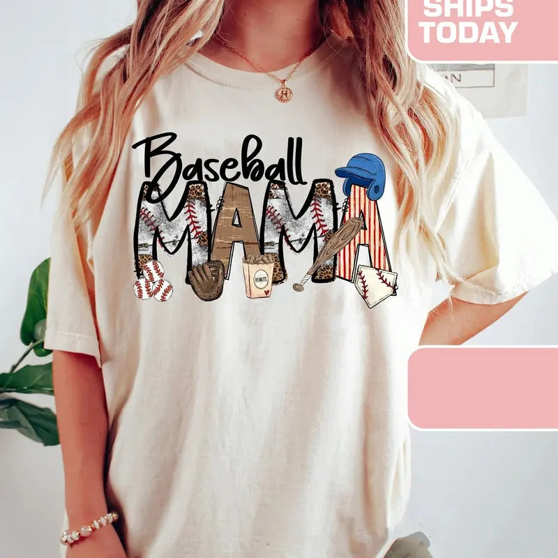 Baseball Mama Baseball Mom Shirt Baseball Shirt Sports Mom Shirt Family Baseball Shirt Crew Neck Casual Cotton Striped Shirt Comfort Fabric Fit Top Womenswear Medium Underwear Summer Lady Streetwear T-Shirts