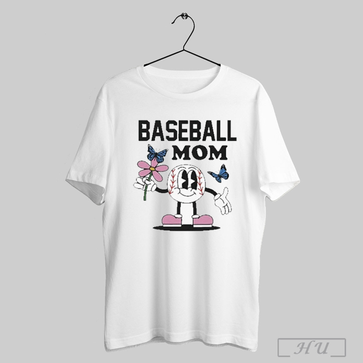 Baseball Mom Flower Butterfly T Shirt